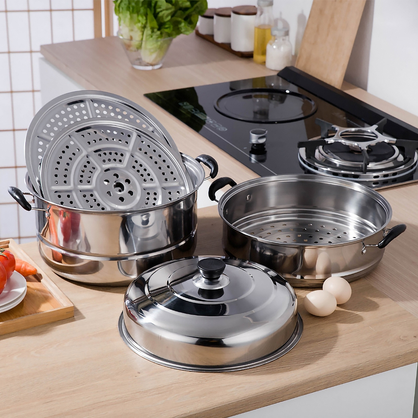 1 แถม 2 หม้อนึ่งสแตนเลส 26CM. หม้อ+ซึ้งสแตนเลส 3ชั้น steamer pot ใช้กับเตาแม่เหล็กไฟฟ้าได้ - รูปที่ 3