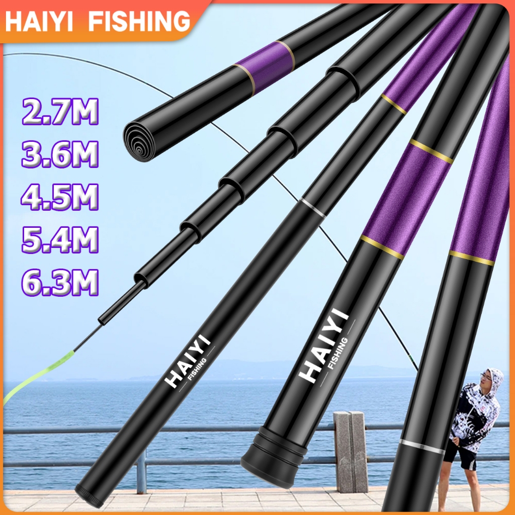 HAIYI FISHING คันเบ็ดชิงหลิวตกปลาลดราคาถูก 2.7m-7.2m ยืดหดได้ แบบพกพา สําหรับกีฬา กลางแจ้ง คันเบ็ดที่แข็งแกร่งที่สุด