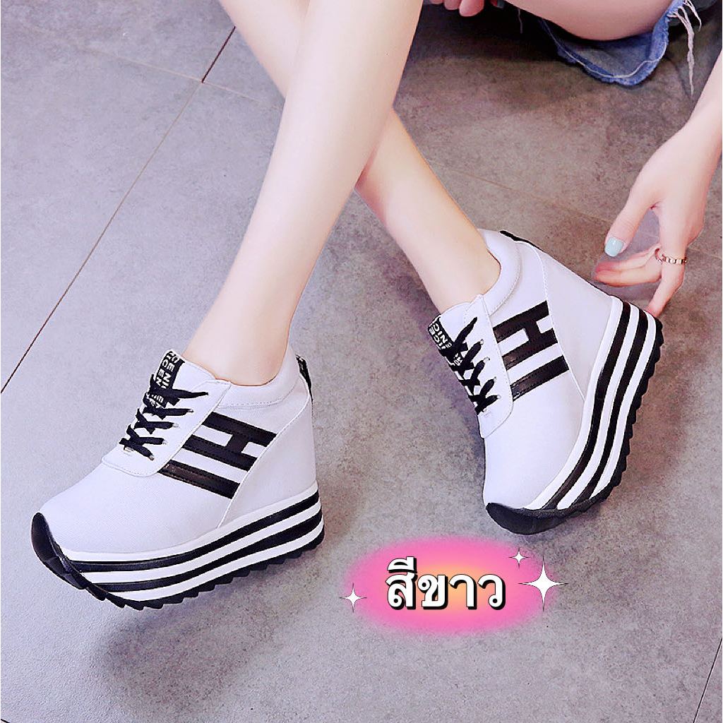 shopfashin A506 มาใหม่ รองเท้า​ผ้าใบผู้หญิง ​แฟชั่น ผ้านิ่ม งานเบา ใส่สบาย เสริม​ส้น​ถึง​8เซน มี3สี พร้อมส่ง​น๊าค่ะ​🤗