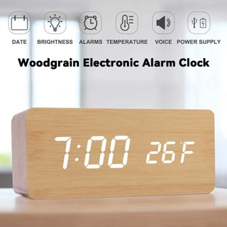 ✔[🇹🇭พร้อมส่ง🎁]LED เนื้อไม้ นาฬิกาปลุก การควบคุมเสียงอัจฉริยะ Alarm clock03