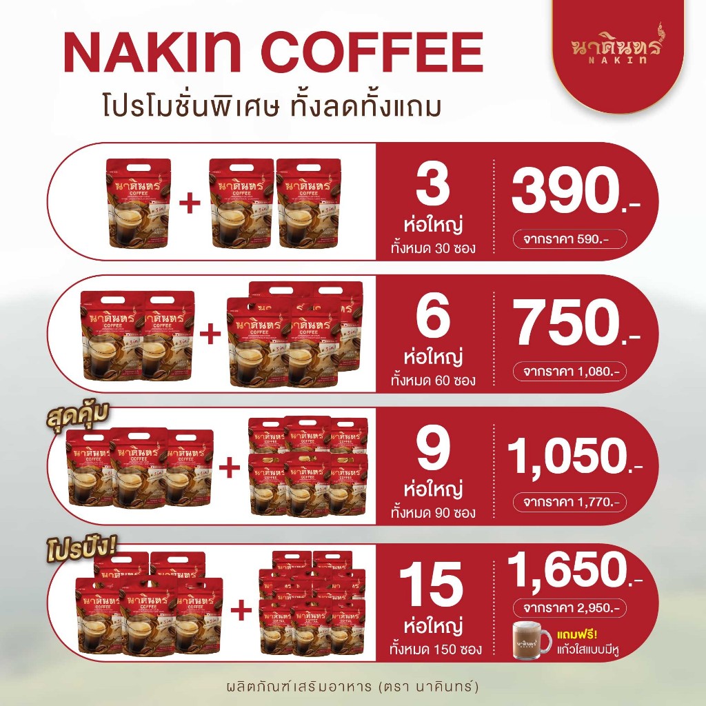1 แถม 2 กาแฟนาคินทร์ กาแฟโรบัสต้าคัดเกรดพรีเมี่ยม กาแฟเพื่อสุขภาพ
