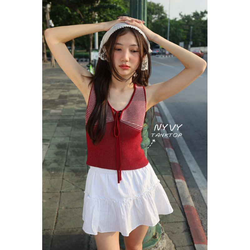 เสื้อกล้ามไล่สี+เชือกผูกตรงอกดีไซน์น่ารักๆ(A74)