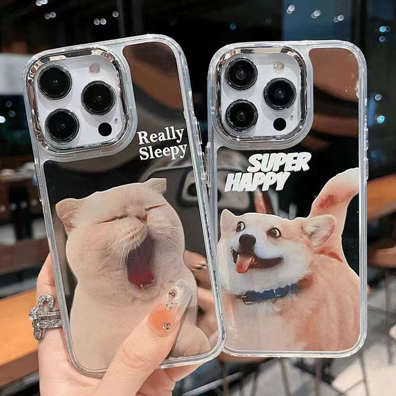 Case for เคส iPhone 16 11 15 13 14 12 Pro Max เคสไอโฟน 13 15pro กรณีโทรศัพท์มือถือชุบกระจก แฮปปี้ ฮัสกี้