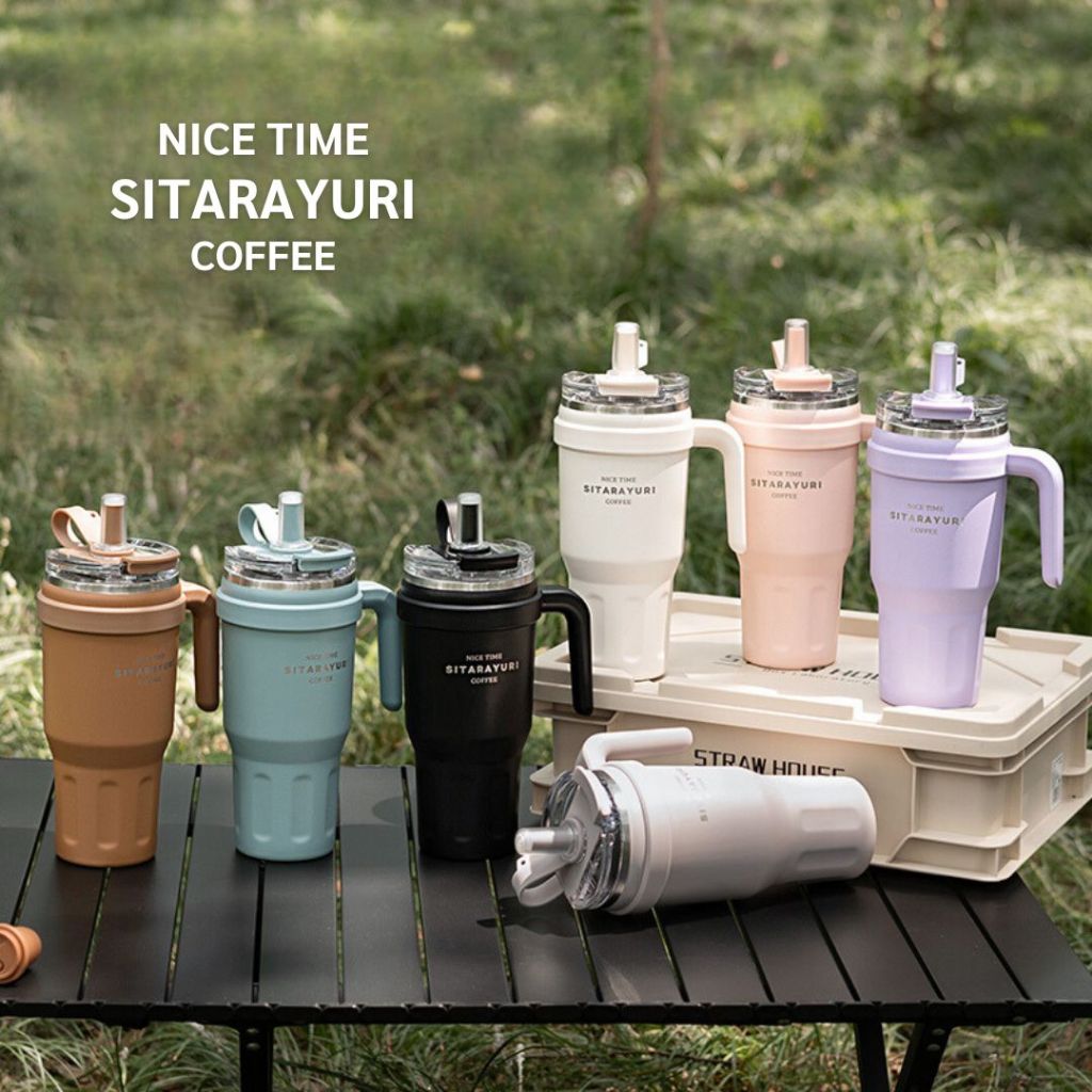 SITARAYURI แก้วยูริหูจับข้าง เก็บอุณหภูมิร้อน&เย็น สแตนเลส304 เปิดจิบดื่มหรือดูดจากหลอด 2 แบบได้ในฝาเดียว