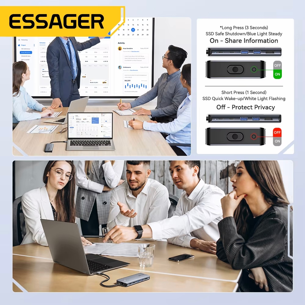 Essager 6/7-in-1 Docking Station ฮับตัวแปลง TYPE-C to USB HDMI SD/FT Card พร้อมช่องใส่ SSD ขยายพอร์ตคอมพิวเตอร์ ราคา ถูกที่สุด ดีลบีเคเค แกลเลอรีภาพที่ 6