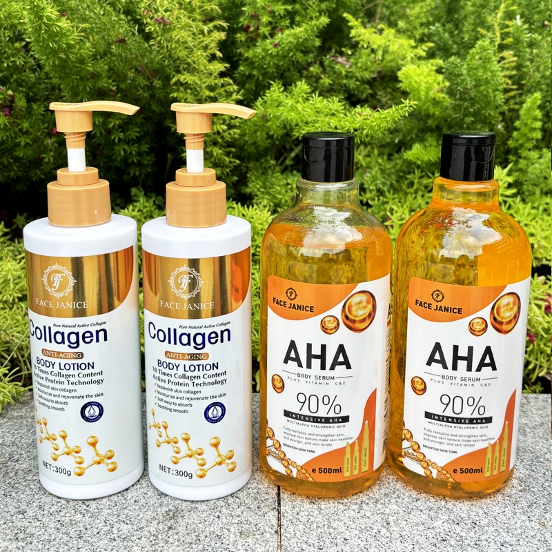 AHA Body Serum 90% Vitamin C สาระสำคัญ 500ml+ FACE JANICEโลชั่นคอลลาเจนทองคำ โลชั่นผิวขาว300ml