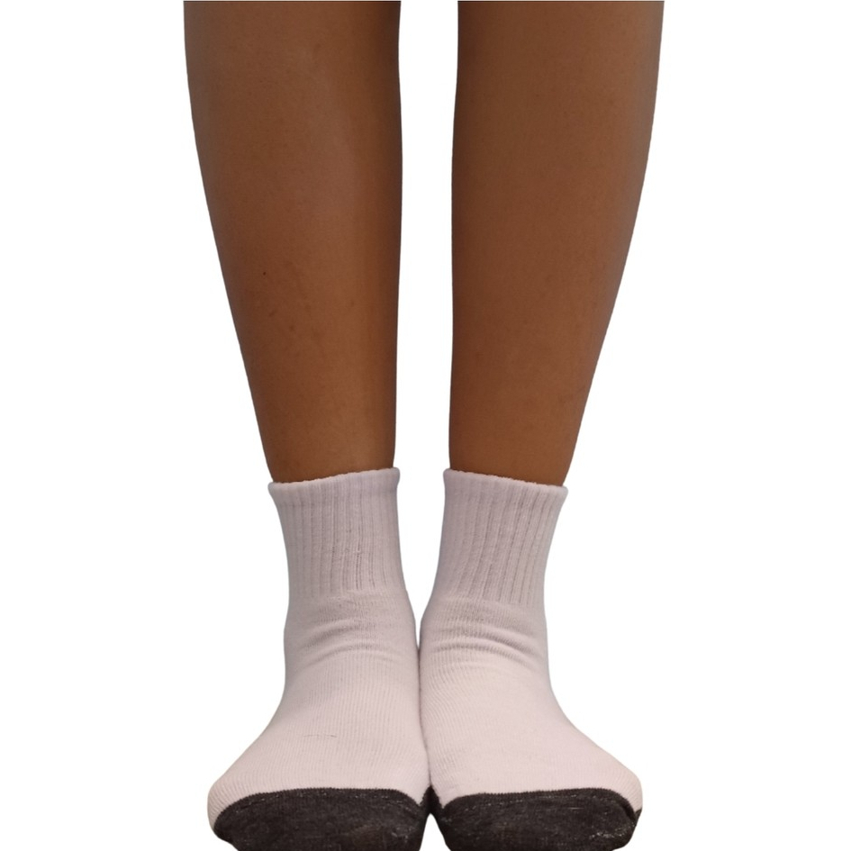 Banane ถุงเท้านักเรียน ขาวพื้นเทา ข้อกลาง ใส่ได้ทุกเพศ size 4-6 / 5-7 / 7-9 / 9-12 (free size) สินค้าพร้อมส่ง