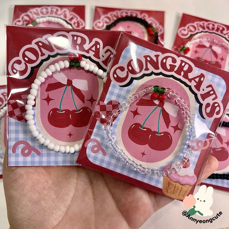 กำไลลูกปัดเชอร์รี่ ver.2   ของแจก ของขวัญปัจฉิม ของแถมลูกค้าน่ารักๆ พร้อมแพ็คเกจ✨
