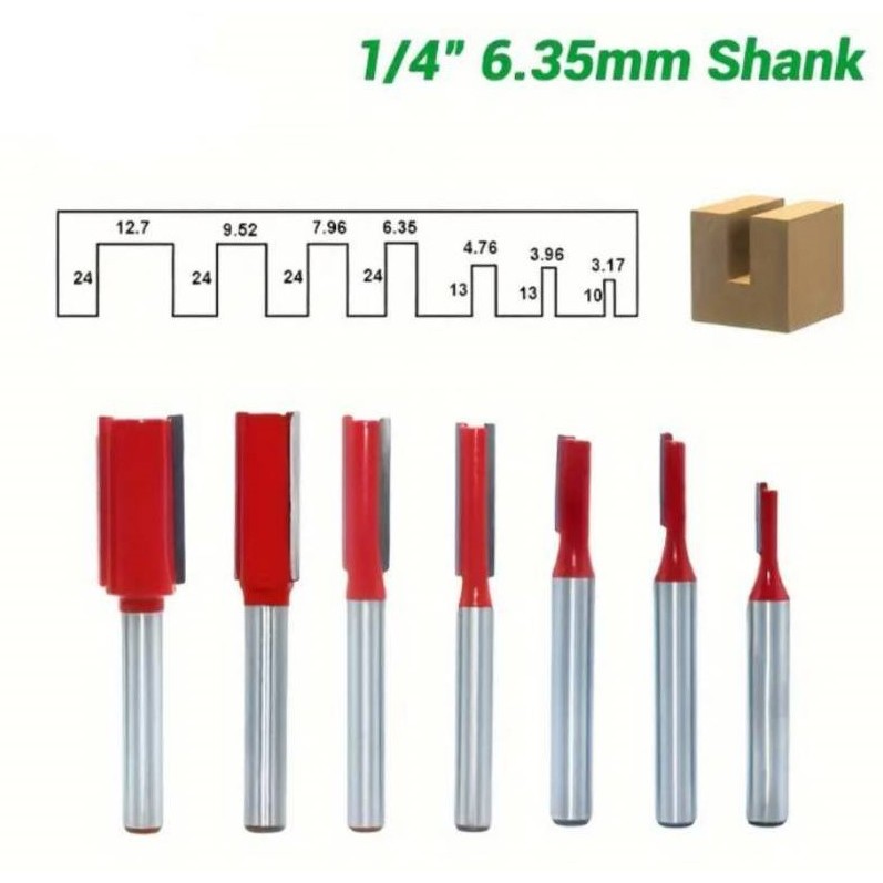 ดอกทริมเมอร์ ดอกเซาะร่อง ติดคาร์ไบด์ ก้าน 1/4"(6.35มม.) ใช้กับเครื่องทริมเมอร์ สำหรับ เซาะร่องไม้