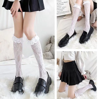 (ได้รับ 2-3 วัน)จัดส่งจากประเทศไทย~ถุงเท้ายาวถึงเข่าสไตล์โลลิต้าถุงเท้าโรงเรียนลูกไม้