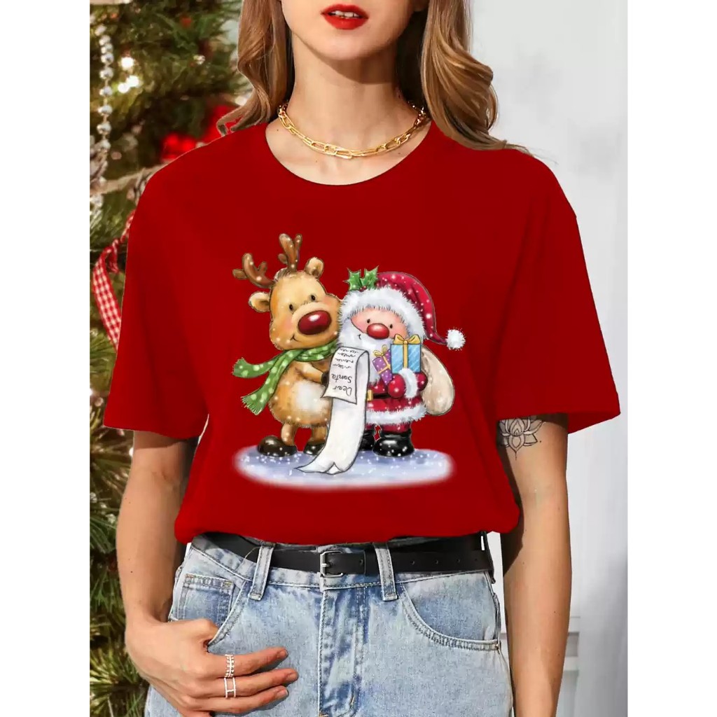 เสื้อ คริสต์มาส Santa Claus Christmas ชุดคู่ คอกลม แขนสั้น เสื้อยืด ใส่ได้ ทั้ง ชาย S-5XL 856