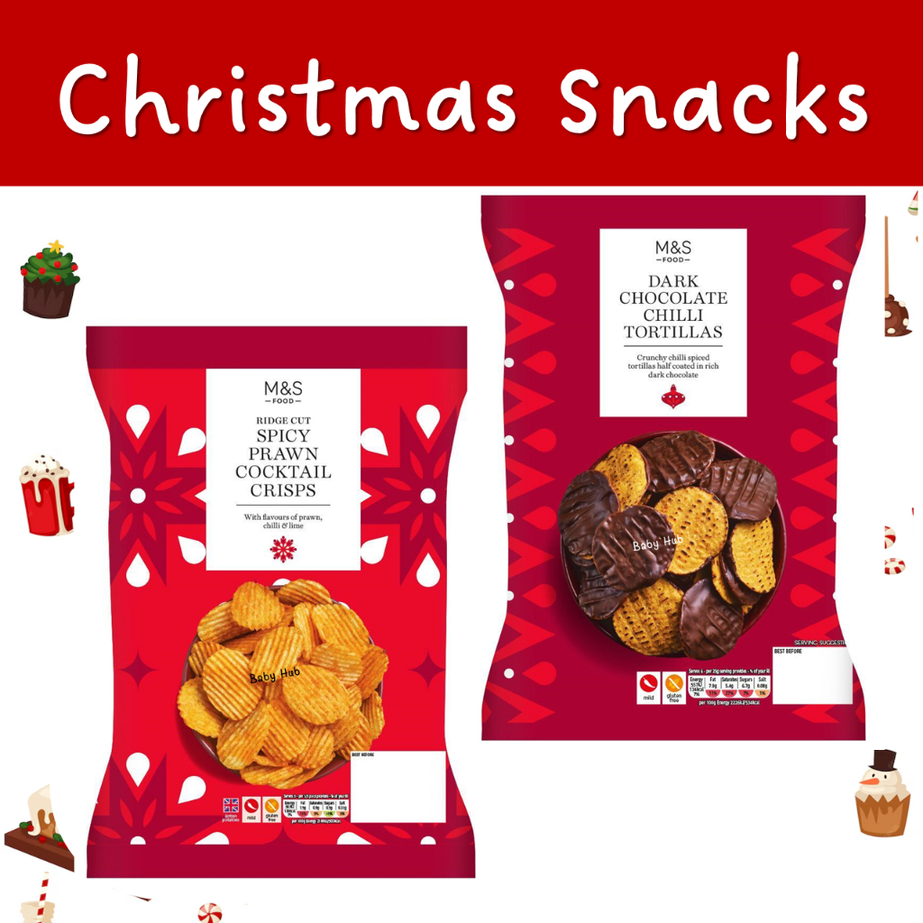 M&S Christmas Snacks  / M&S Spicy Prawn Cocktail Ridge Cut Crisps 135g /M&S Dark Chocolate Habanero 