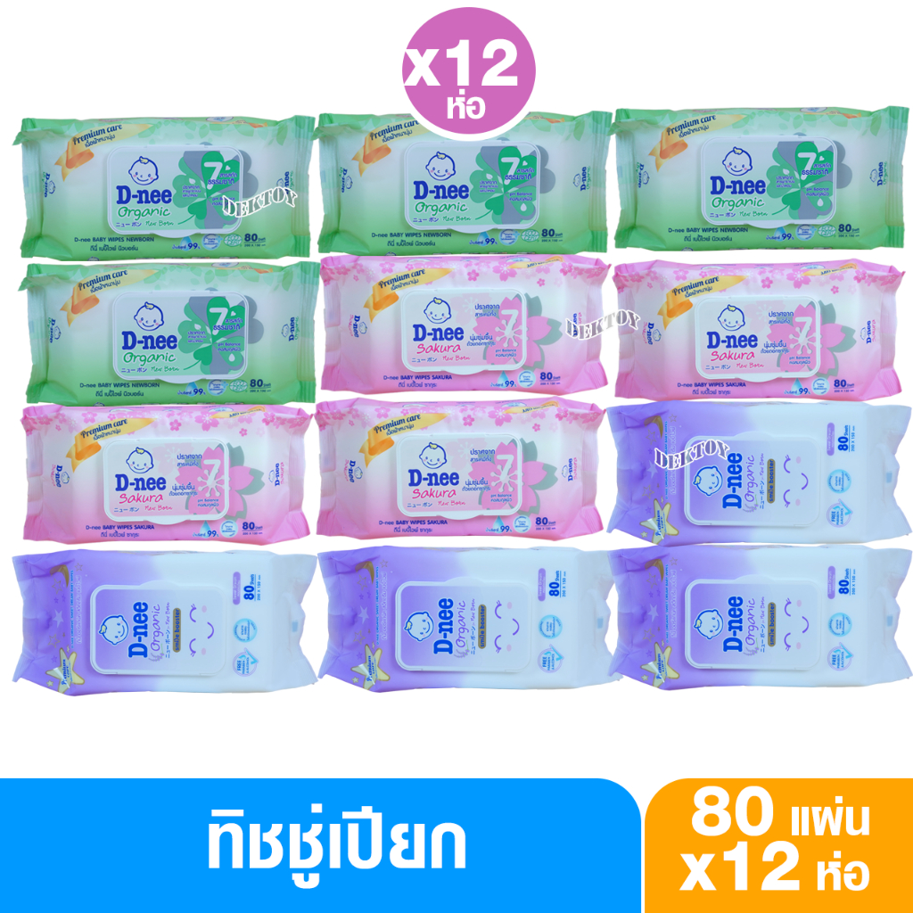 D-nee เบบี้ไวพส์ดีนี่ ทิชชู่เปียกดีนี่ นิวบอร์น 80 ชิ้น สูตรน้ำบริสุทธิ์