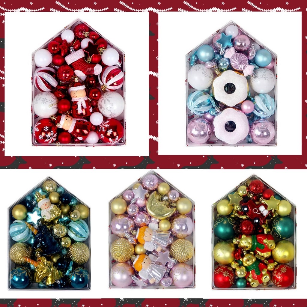 เซ็ทลูกบอลคริสต์มาส 72ชิ้น สำหรับตกแต่งต้นคริสต์มาส Xmas ball หลากสี
