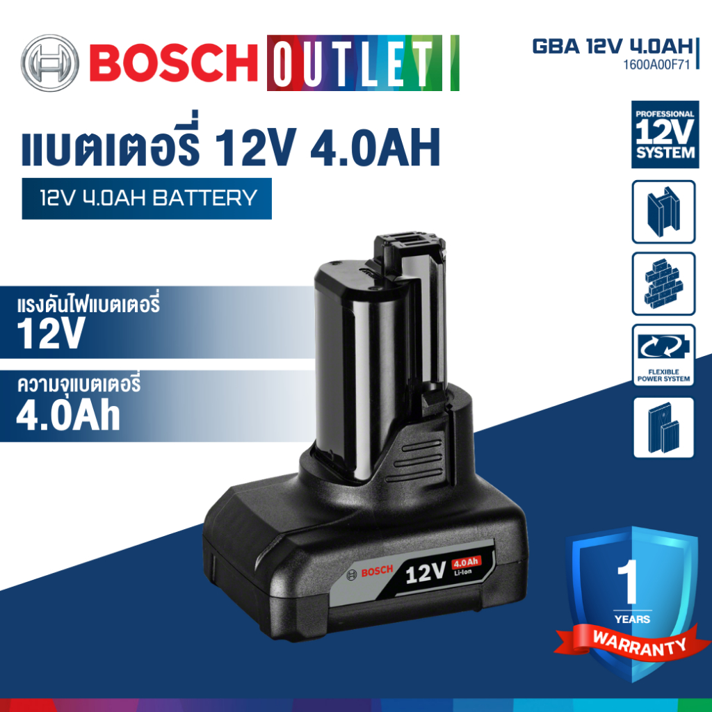 BOSCH GBA 12V 4.0Ah แบตเตอรี่ 12V 4.0Ah  #1600A00F71