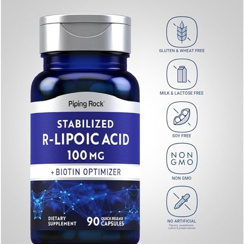 STABILIZED R-LIPOIC ACID 100MG + BIOTIN OPTIMIZER 90 CAPSULES PIPINGROCK ALA R-ALPHA LIPOIC ACID อัลฟาไลโปอิค