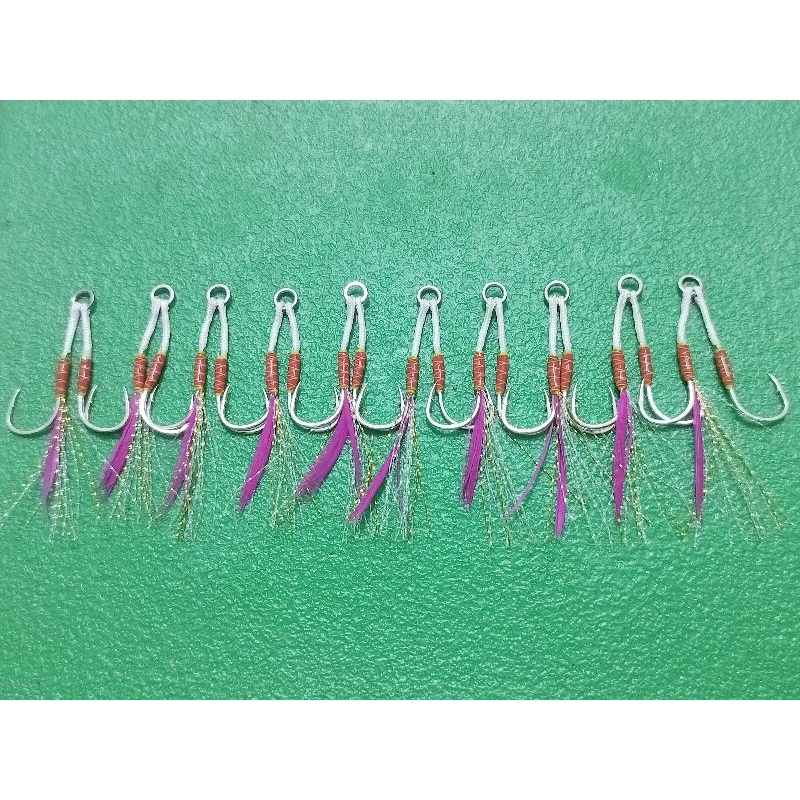 เบ็ดจิ้กผูกสำเร็จ.( สอดสลิง. Size.13 ) เบ็ดจิ้ก. Micro jig. ขนาด Size.13.สำหรับพ่วงเหยื่อ 10-20 กรัม.จำนวน 10 ชุด.