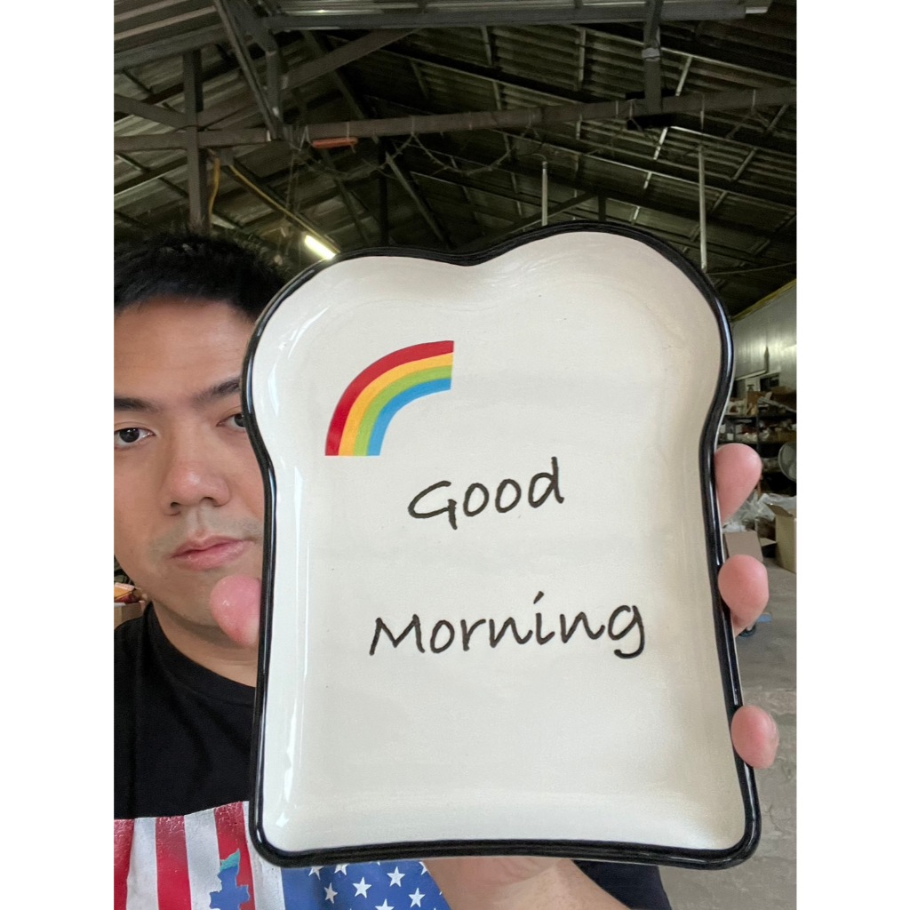 จานเซรามิค จานคาเฟ่ จานอาหารเช้า รูปทรงขนมปัง ขนาด8x6นิ้ว Good morning เนื้อสโตนแวร์ Stoneware ออกใบกำกับภาษีได้