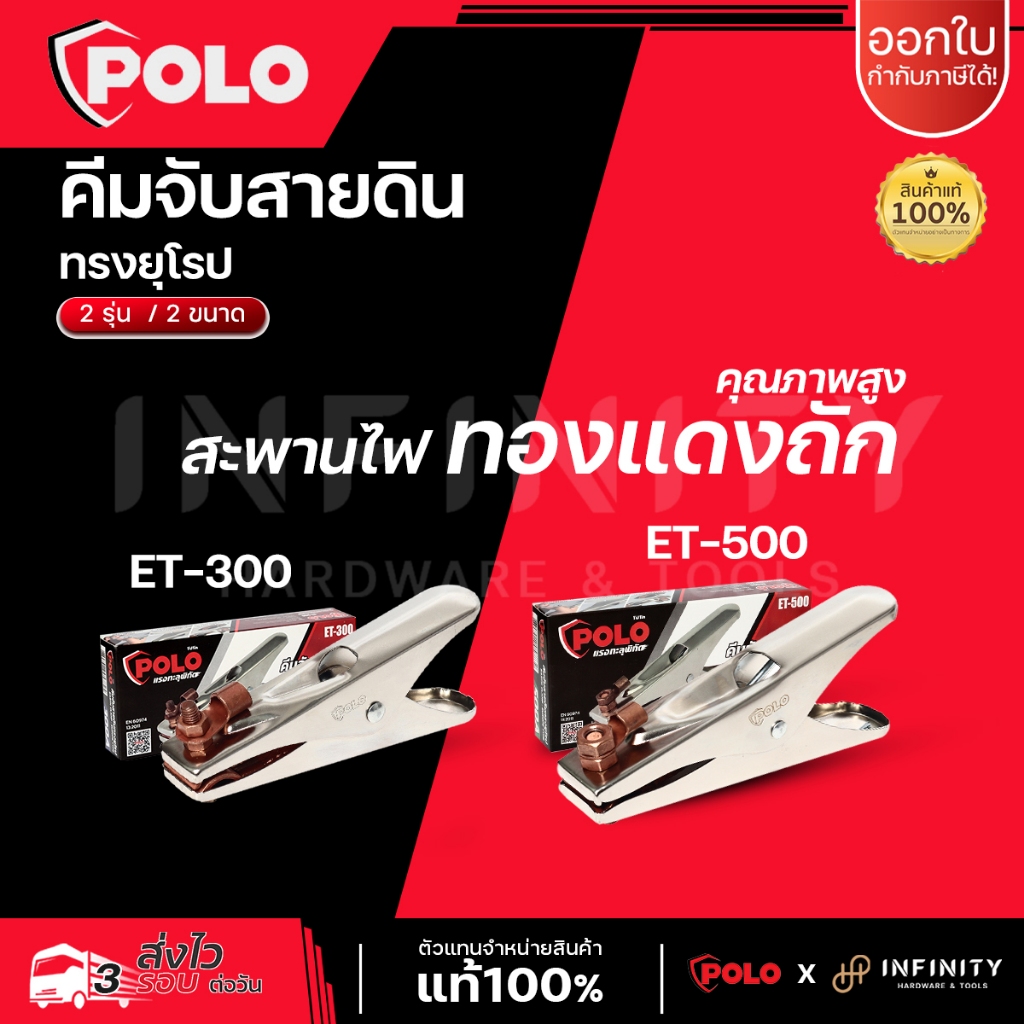 POLO คีมจับสายดิน รุ่น ET-300 รุ่น ET-500 ทรงยุโรป สะพานไฟทองแดงถัก