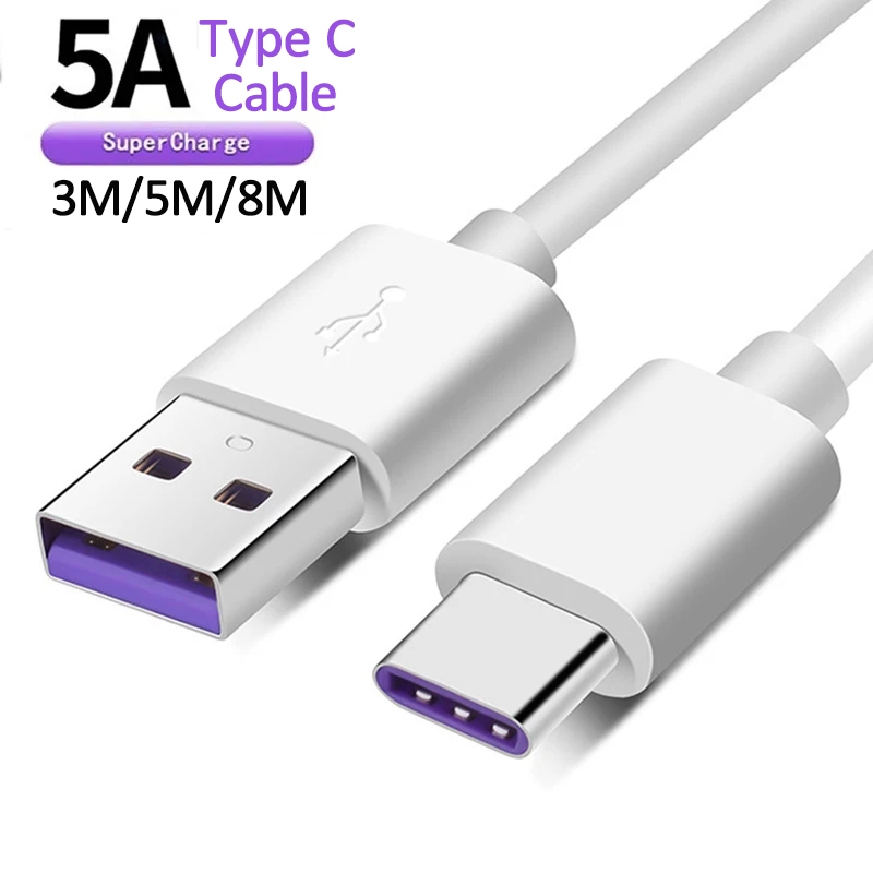 USB Type C 3M 5M 8M สายชาร์จ Android สายชาร์จ USB Connector สําหรับกล้องวงจรปิด/โทรศัพท์มือถือ/คอมพิวเตอร์