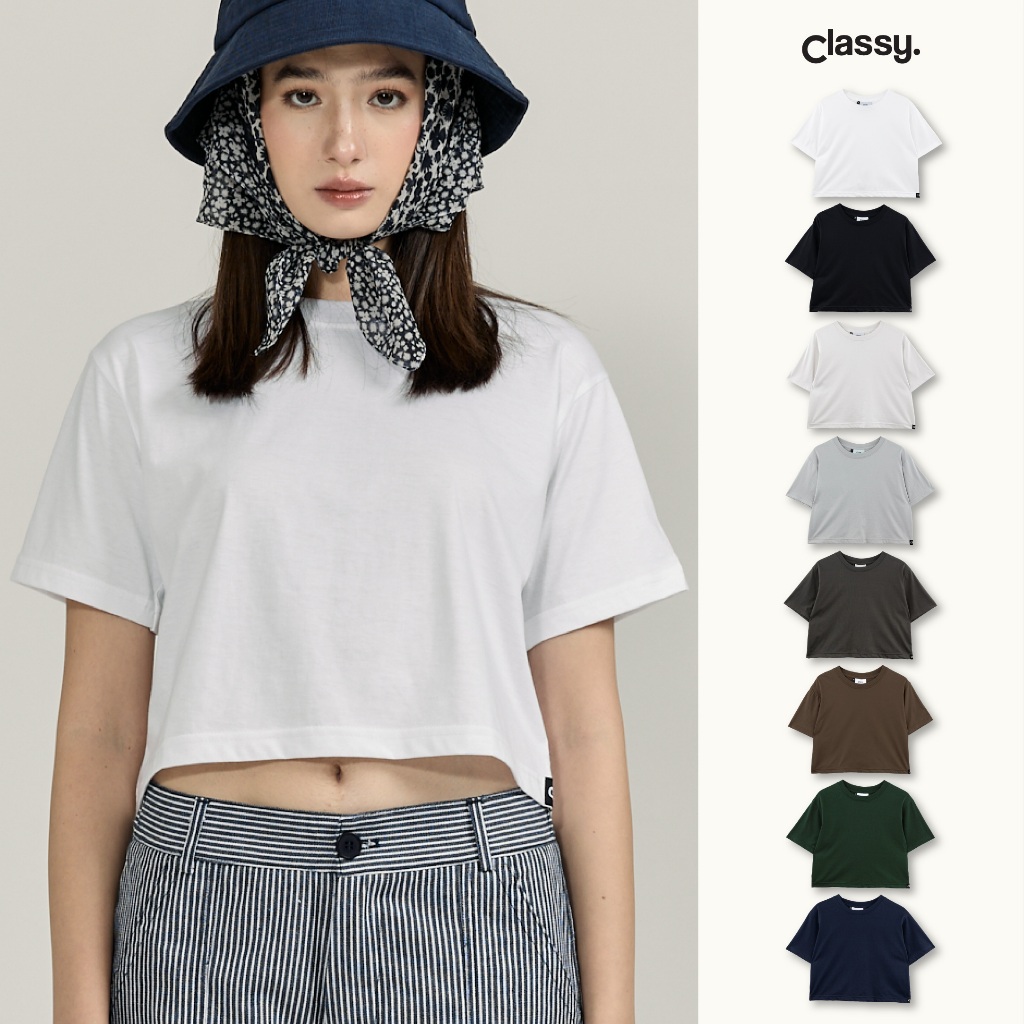 Classy - เสื้อครอปสีพื้น คอกลม แขนสั้น รุ่น Basic Tee