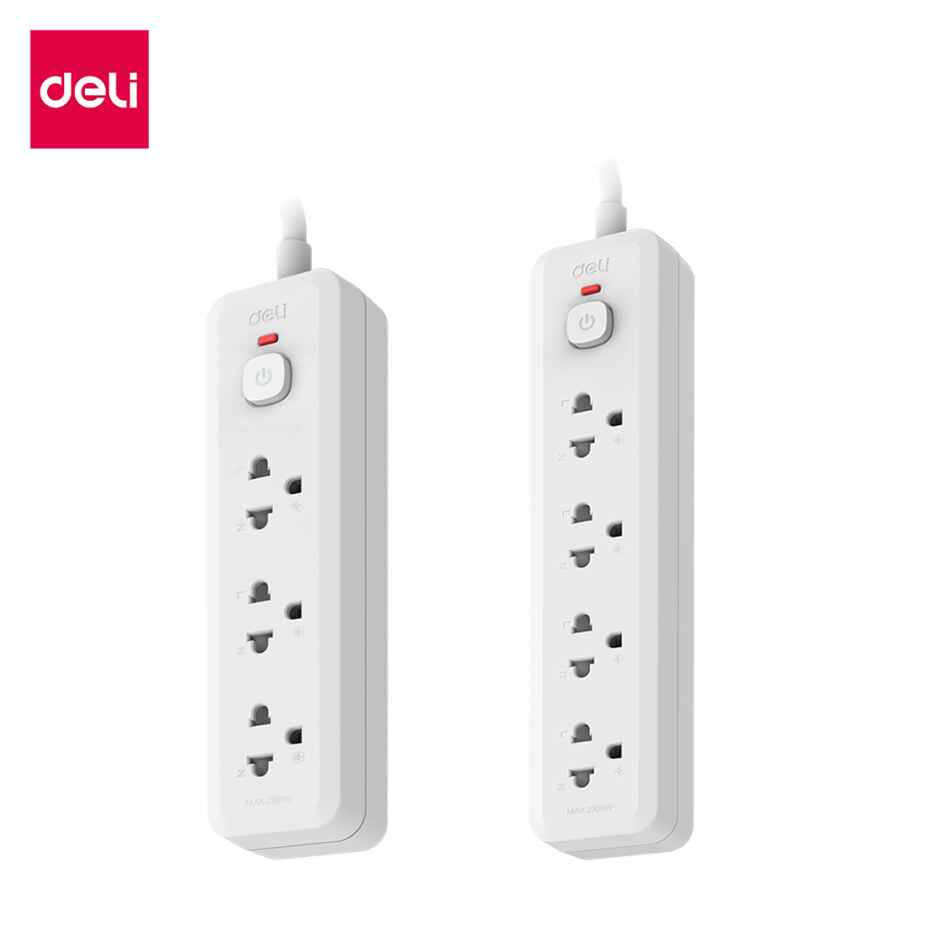 Deli ปลั๊กไฟ ปลั๊กสามตา รางปลั๊กไฟ 2300W ตัดไฟอัตโนมัติ รับประกัน มอก. รับประกัน 3 ปี Power socket