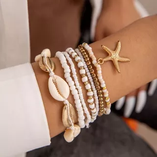 พร้อมส่งจากไทย 🇹🇭 กำไลข้อมือไปทะเล กำไลข้อมือ กำไลลูกปัด หอย ไข่มุก