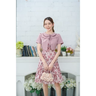 ZA011ชุดเดรสขนมชั้นทรงกั๊กงานผ้าลายดอกไม้สวยหวาน