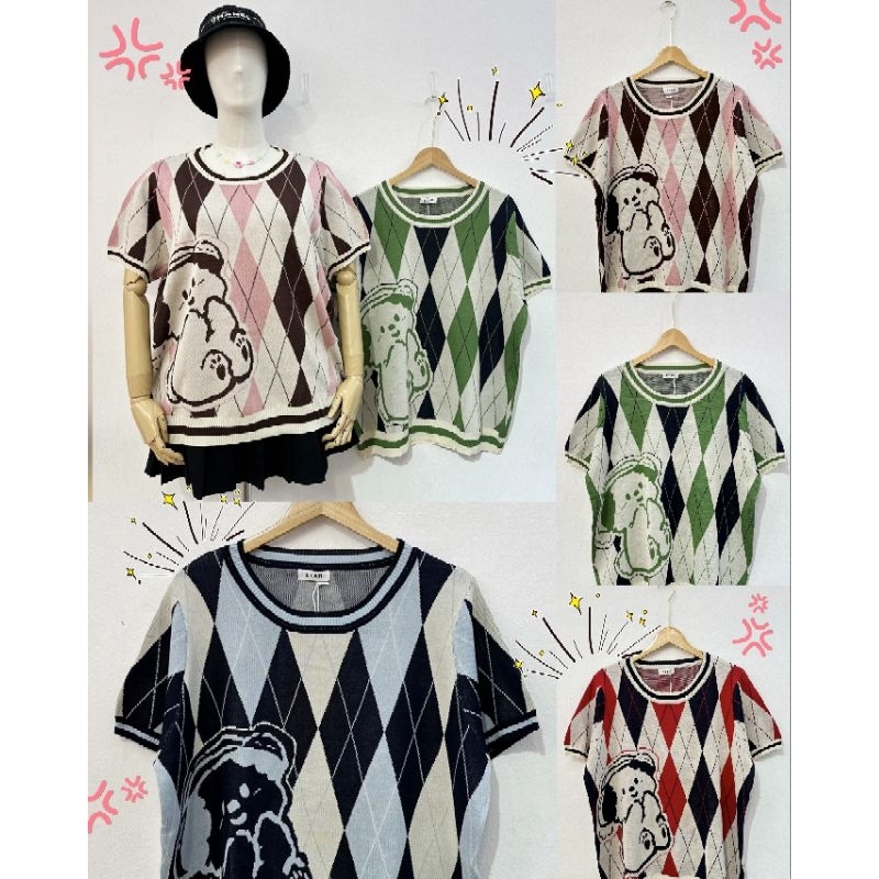 บิ๊กไซร์ เสื้อไหมพรมทอลายผ้าไม่หนา ลายหมี หน้าผ้า52-66 ยาว 28 นิ้ว