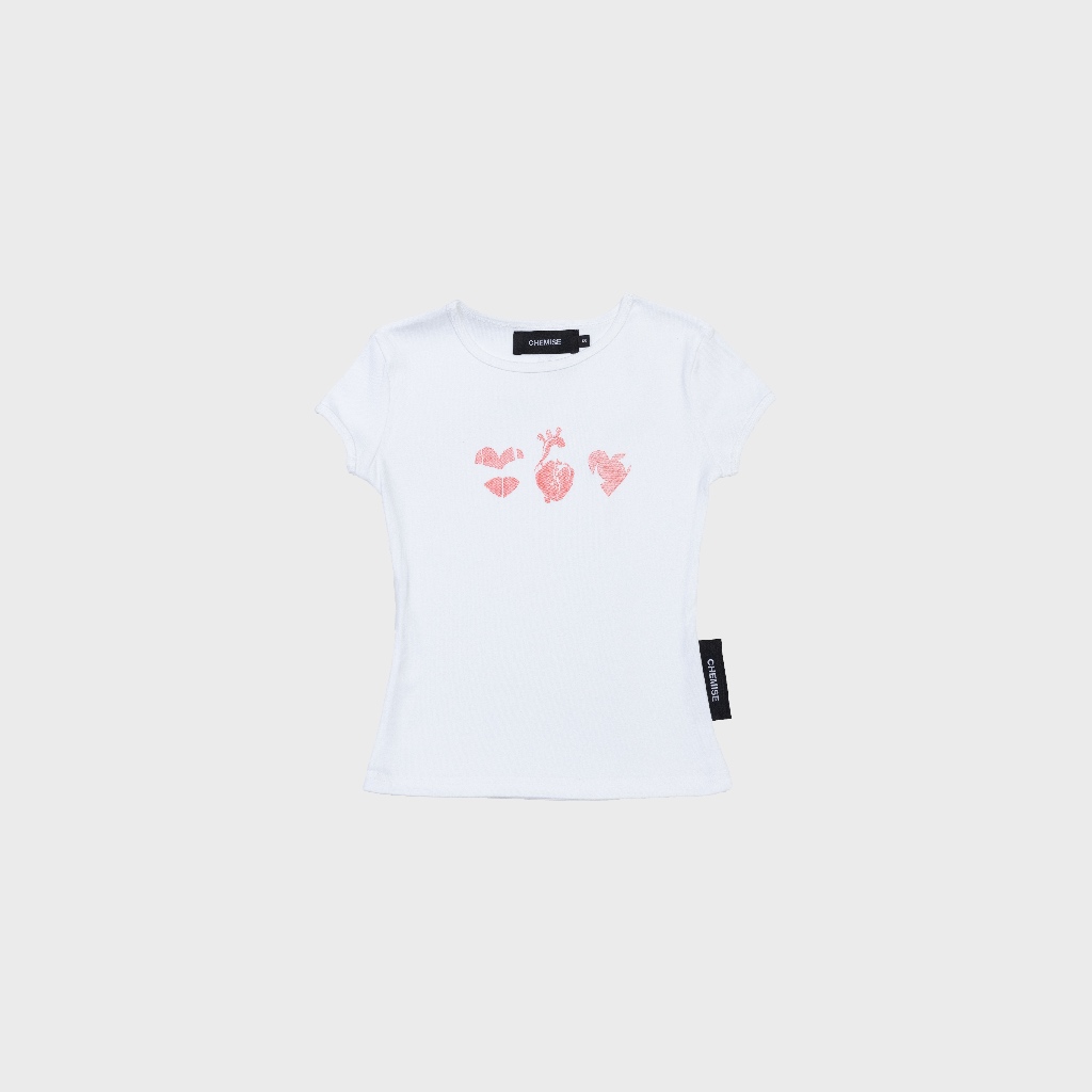 CHEMISE Heart Collection White Baby Tee