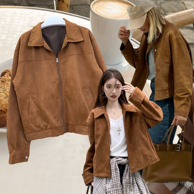 เปิดพรี suede jacket. jacket ทรง oversize เล็กน้อย เนื้อผ้ามาเป็นหนังกลับ suede ฮิตสุดเลยตอนนี้