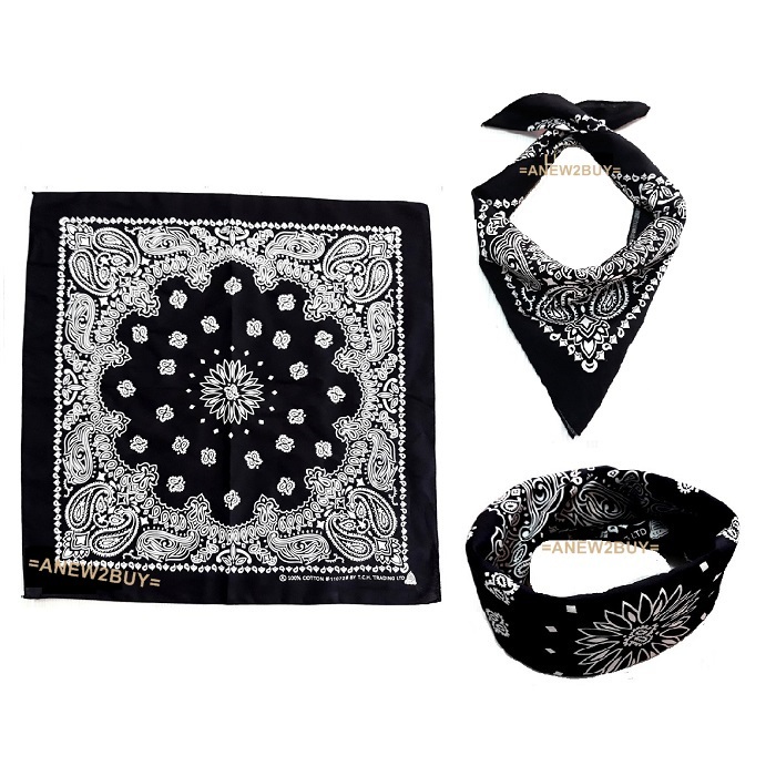 ผ้าสีดำลาย ลูกน้ำ เพสลี่ย์ -  Paisley Bandana Scarf