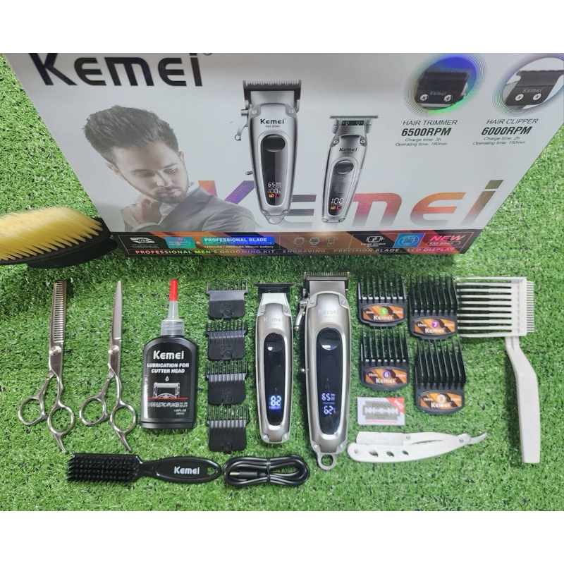ปัตตาเลี่ยน KM8540  ชุดปัตตาเลี่ยนไร้สายมีหน้าจอแสดงแบต เซ็ตคู่ตัดผม+กันขอบ+แกะลาย ใช้งานง่าย เสียงเ