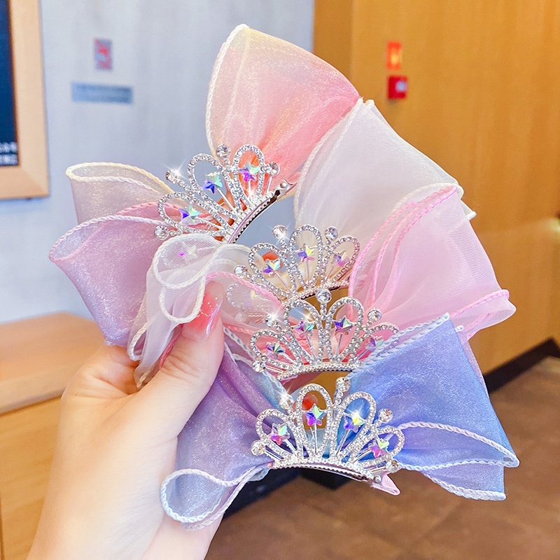 👑กิ๊บมงกุฎเจ้าหญิง สไตล์เด็กหญิง  ผ้าซาติน เพชรเทียม หลายเฉดสี ส่งพรุ่งนี้