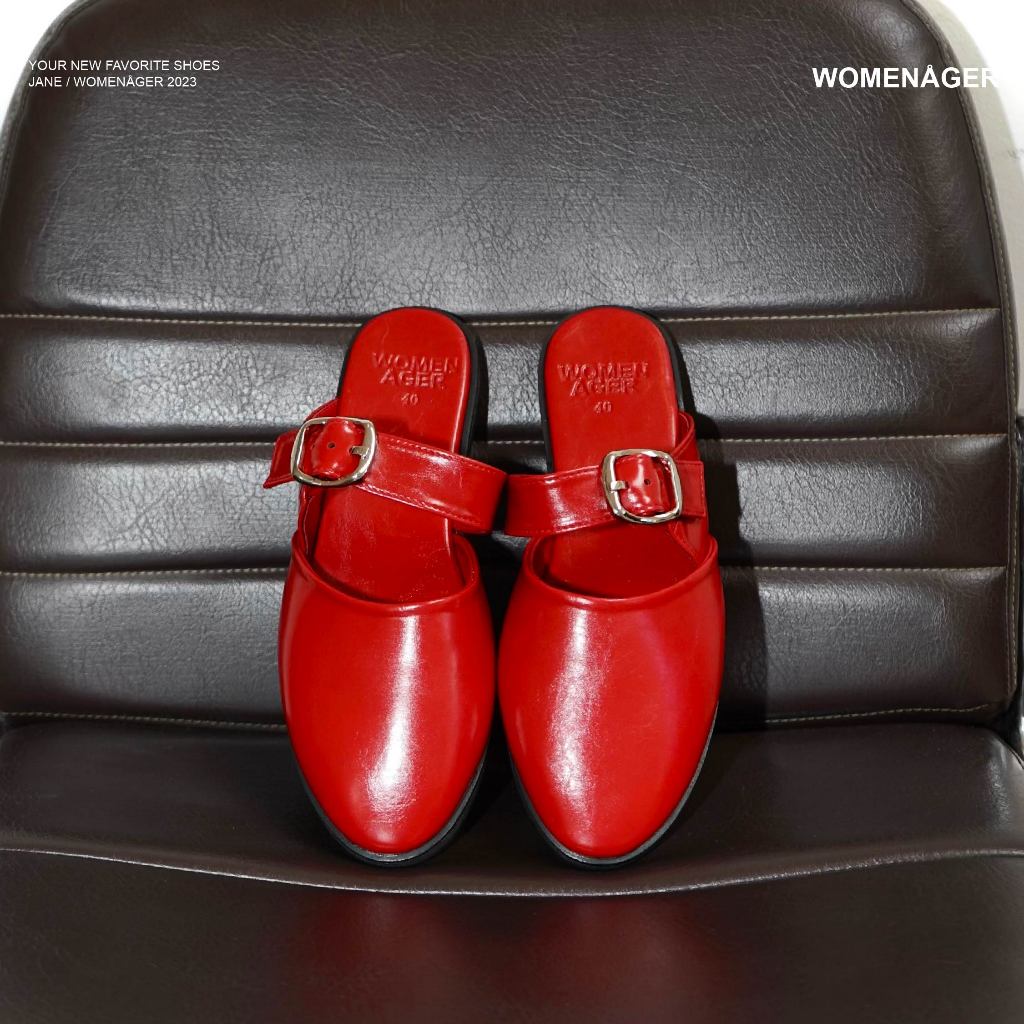 womenager - Jane Ruby leather รองเท้าแตะคัทชูเปิดส้น สวมใส่ง่าย
