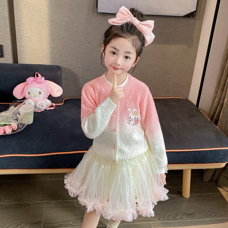 มาใหม่ เสือถักนิตติ้งเสื้อโค้ท เสื้อสเวตเตอร์และคาร์ดิแกน กันเหนา กันแดด สำหรับเด็กผู้หญิง ลายกระต่ายน่ารักสุด