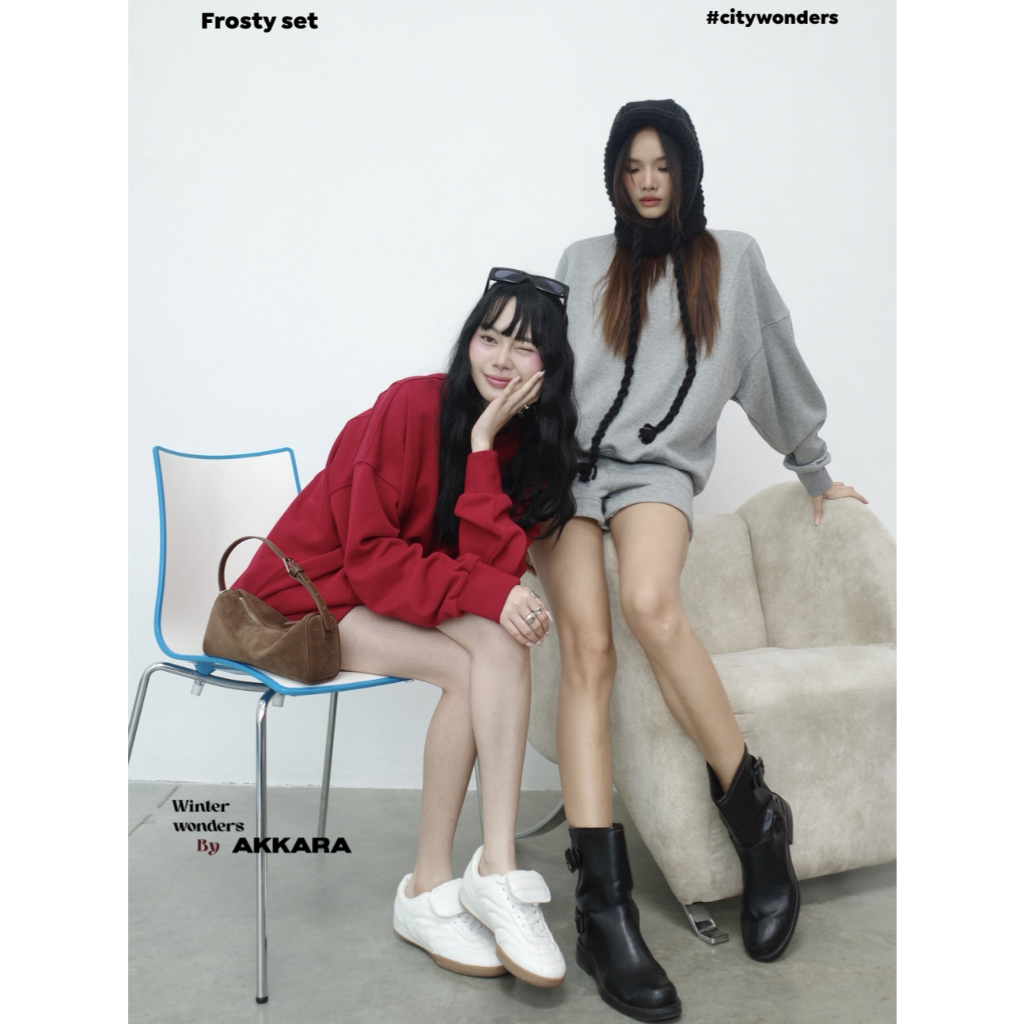 Akkara Studio - Frosty Set (ฟรอสตี้) ชุดเซตผ้าวอร์มขาสั้นดีเทลน่ารักมากใส่สบายสุดๆ