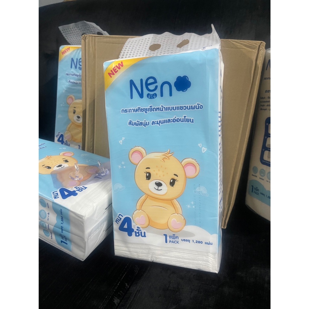 Neno กระดาษทิชชู แบบแขวนผนัง  หนานุ่ม หนา 4 ชั้น พร้อมส่ง 1,280 แผ่น (320 ดึง)
