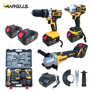 MARGUS เครื่องเจียร์ไร้สาย + สว่านแบตไร้สาย กระแทก +บล็อกแบตไร้สาย แบตเตอรี่ 2 ก้อน [ แบต 10 CELL เต็ม ] พร้อมแท่นชาร์จ