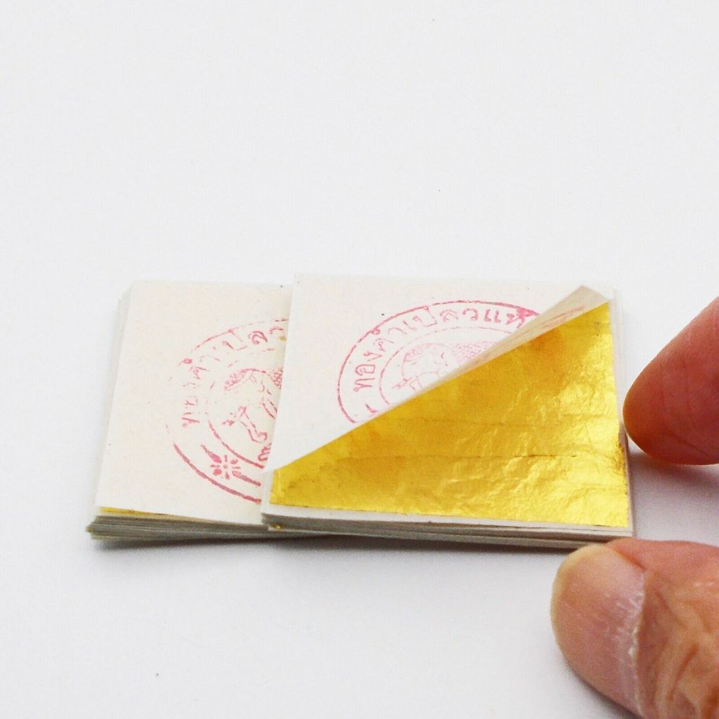 ทองคำเปลวแท้100% ตราช้าง ผลิตจากทองแท้ แผ่นทองขนาด3x3cm ปิดทองพระ ทองแท้ซึมซับเข้าผิวได้