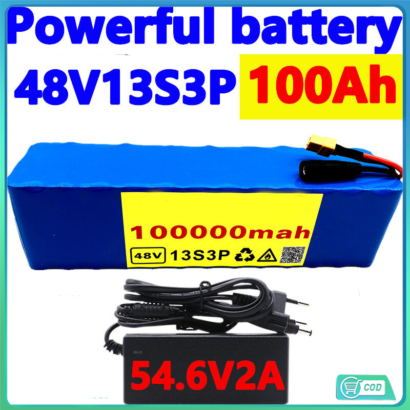 48v ไอออน 48v 100Ah 1000w 13S3P battery ไอออนสำหรับ 54.6v E-bike ไฟฟ้าจักรยานสกู๊ตเตอร์ BMS + charger