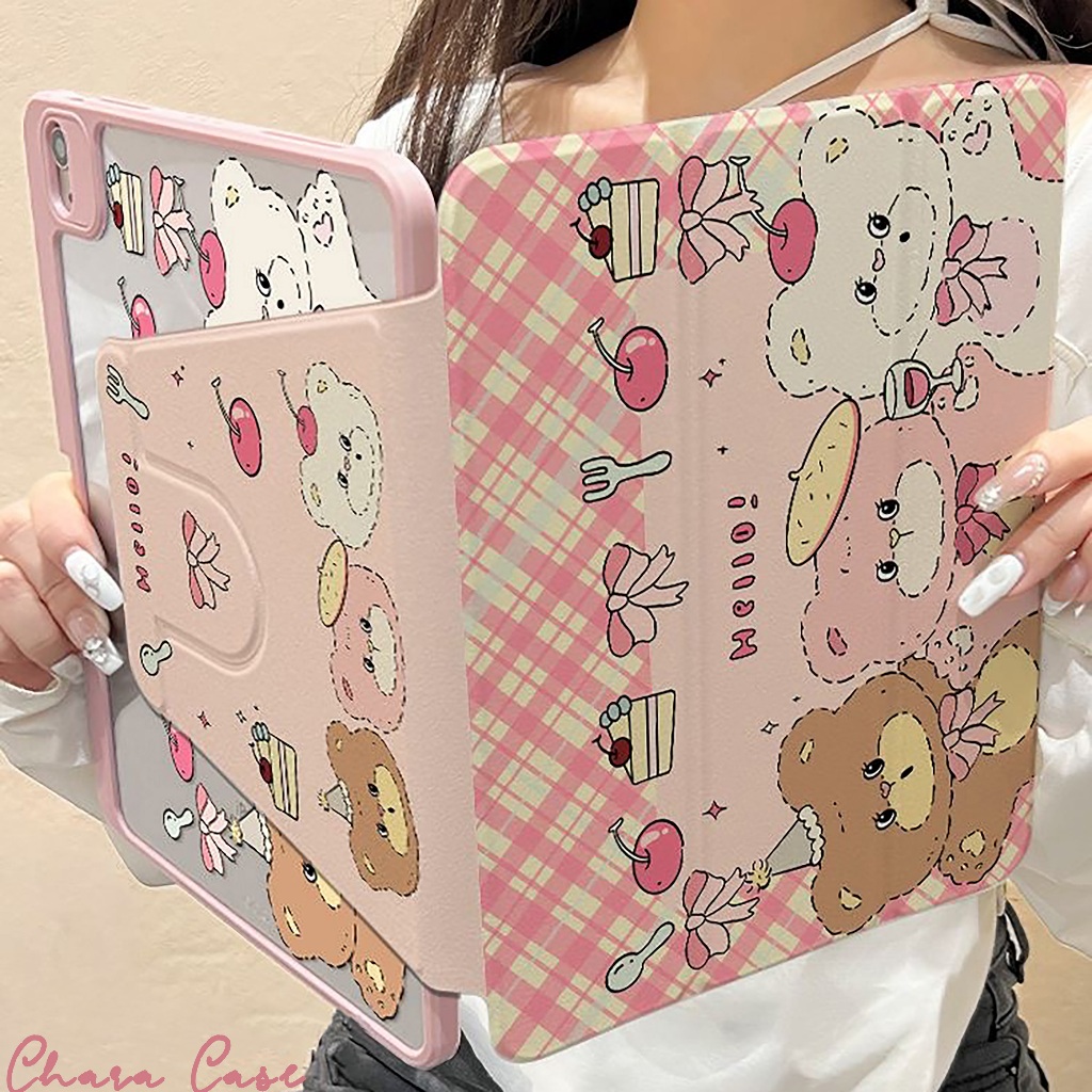 พร้อมส่ง เคสiPadหมุน 360°Air6 Pro11 2024 ที่ใส่ปากกา หมีสามตัว เคสไอแพด Gen9 10.2 Air5 Gen10 MINI7