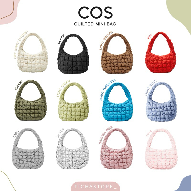 (พร้อมส่ง) กระเป๋า Cos Quilted Mini Bag สี Black/Off white/Sakura Pink/Light blue/Bright Turquoiseขอ