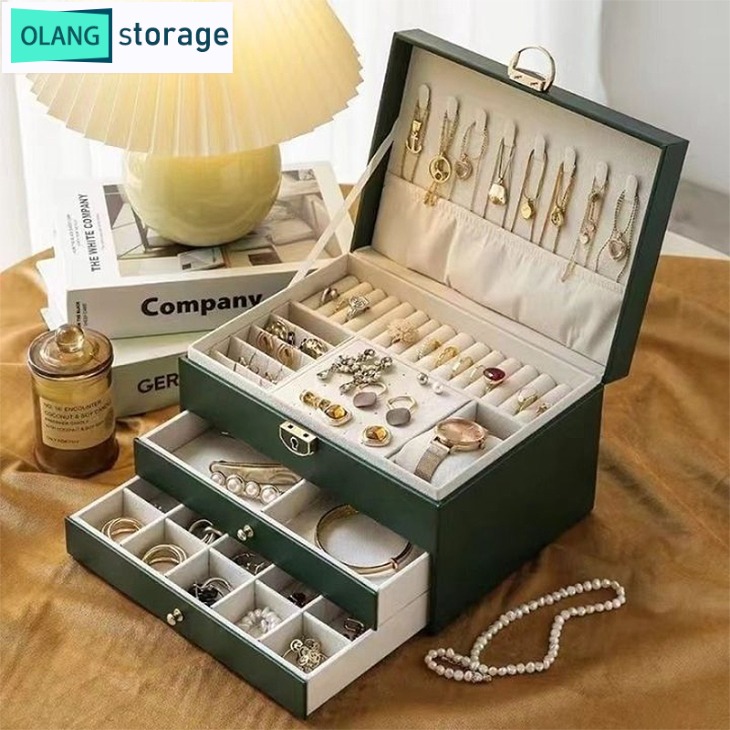 Oy ที่เก็บต่างหู กล่องใส่เครื่องประดับ ความจุขนาดใหญ่ มี 3 สี Jewelry Case Box กล่องเก็บเครื่องประดับสร้อยคอแหวน