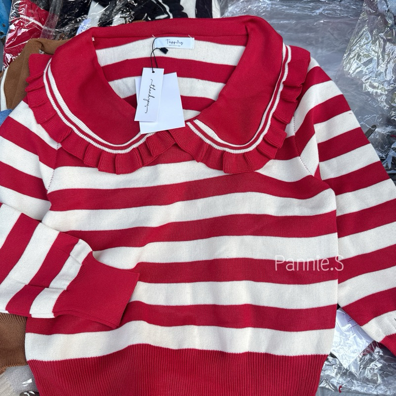 พร้อมส่ง ในไทย เสื้อไหมพรมแขนยาวคอปกใหญ่น่ารัก TK23