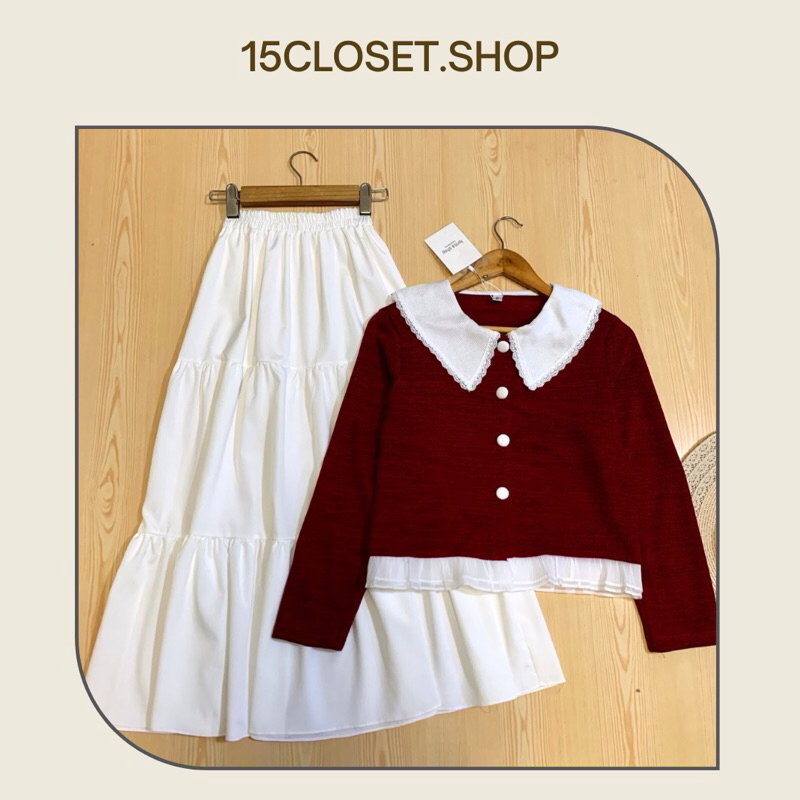ชุดเซตเสื้อไหมพรมคอปกแขนยาว+กระโปรงยาวเอวยางยืด ซื้อแยกได้ค่ะ