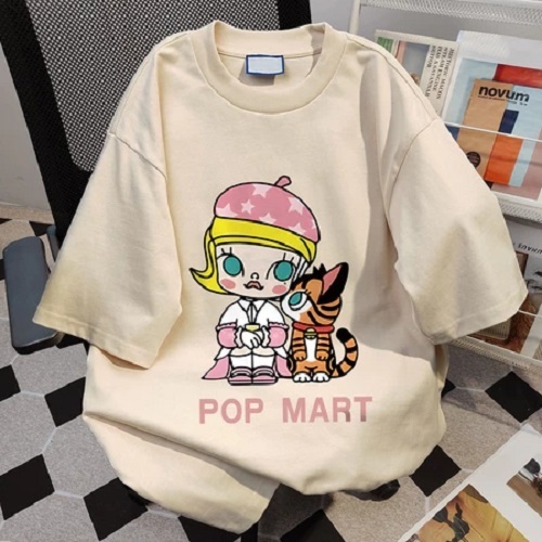 Top.street เสื้อยืด pop mart ลายการ์ตูนน่ารักหลวม คอกลม ทรงหลวม oversize ใส่สบาย สไตล์เกาหลี ใส่ได้ทั้งชาย-หญิง