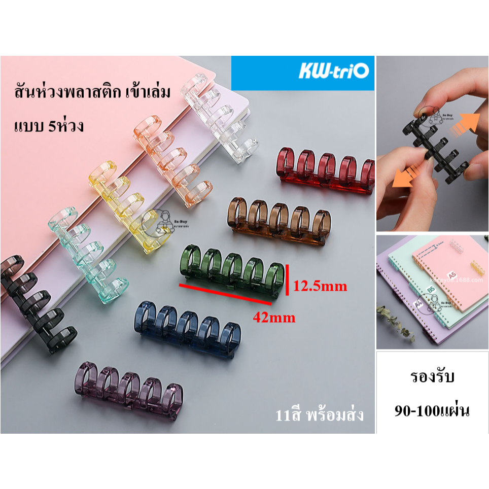 Kw-Trio_HYH5 สันห่วงเข้าเล่มพลาสติก 5ห่วงถอดได้ ใส่กระดาษได้90-100แผ่น ใช้ซ้ำได้ กระดูกงูเข้าเล่ม พร้อมส่ง (ราคา1ชิ้น))
