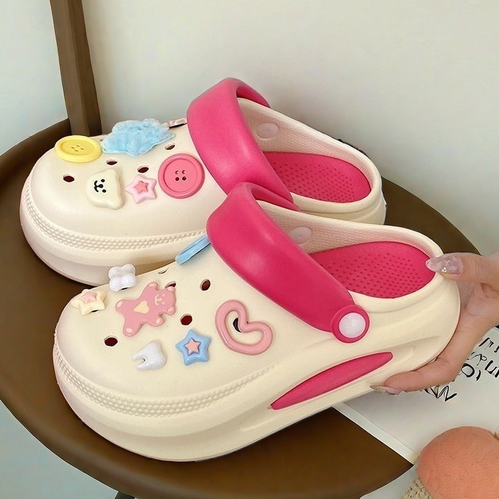 FOYA สุภาพสตรีรองเท้าแตะพื้นนุ่ม,รองเท้าแตะหัวใหญ่,แฟชั่นเกาหลีรองเท้าแตะน่ารัก 