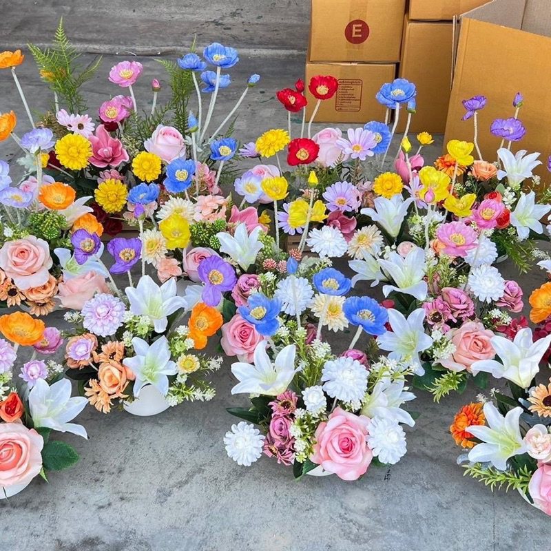 กระถางพร้อมดอกไม้โทนสีพลาสเทล/คละสี/กระถาง4นิ้ว